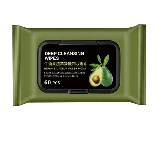Avocado Makeup Remover Wipes – 60 Hydrating & Gentle Cleansing Pads