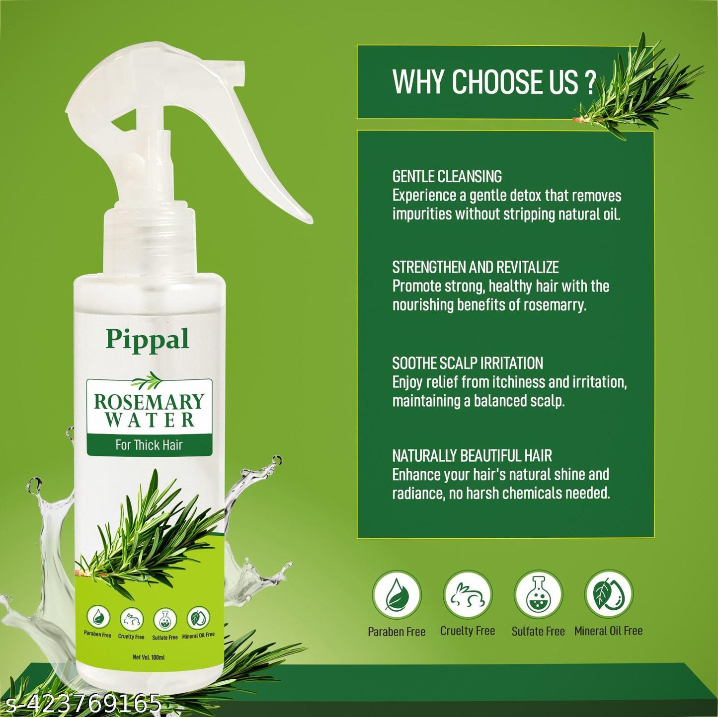 "Rosemary Hair Growth Spray – 100ml | Natural Scalp Treatment for Thicker, Fuller Hair | Nourishes Roots & Reduces Hair Fall"