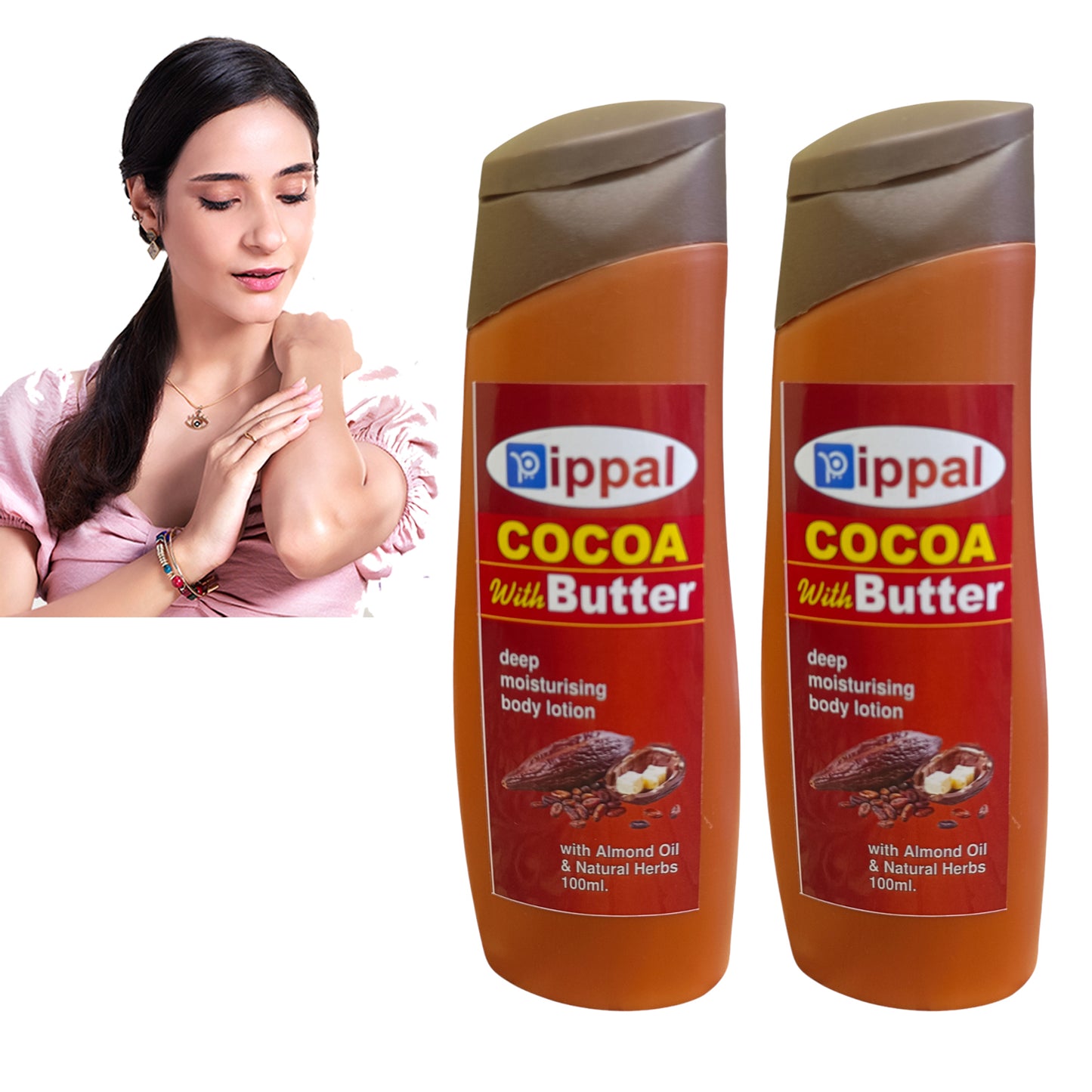 Pippal Cocoa Butter Body Lotion – Intense Hydration Formula (Pack of 2, 100ml Each)