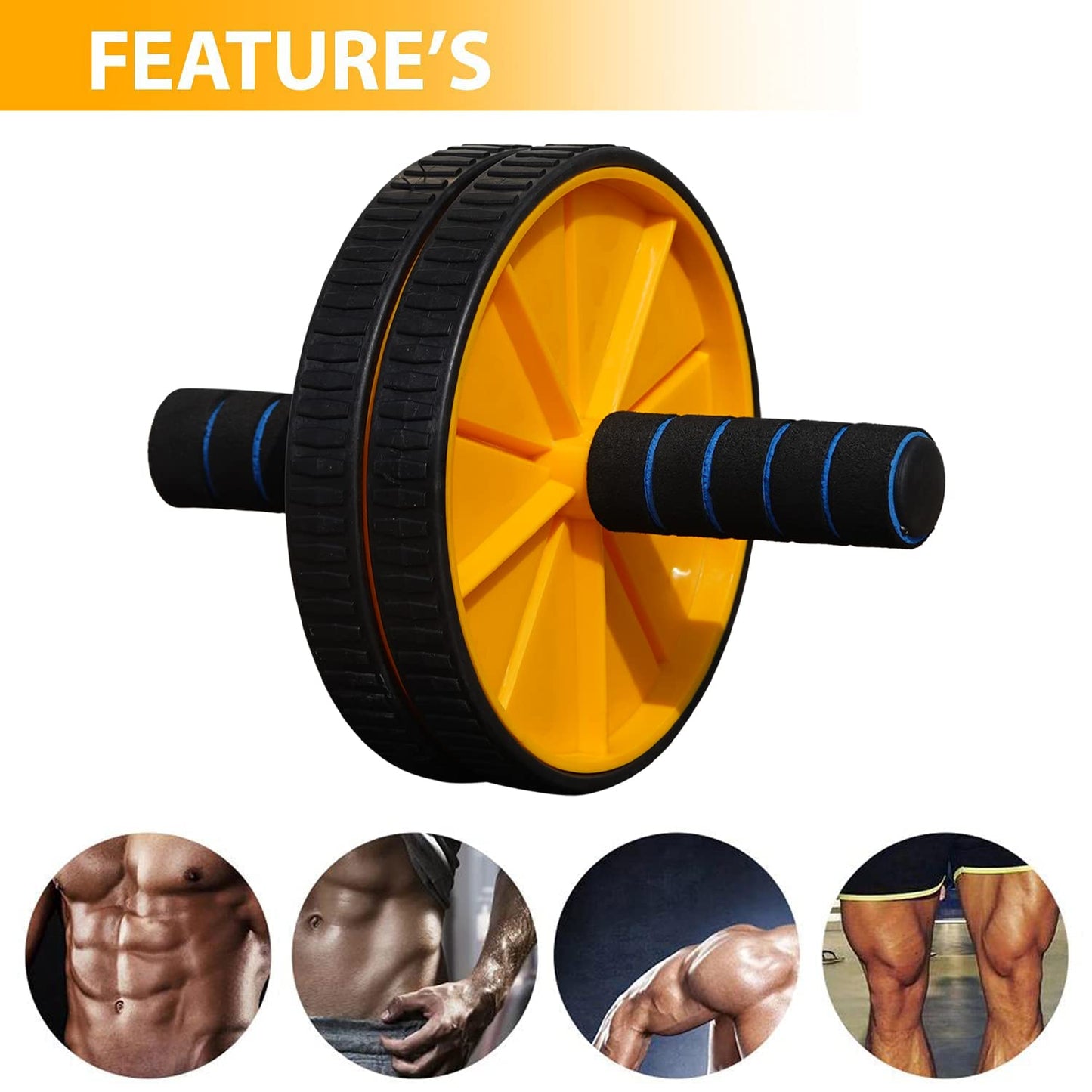 Premium Ab Roller Wheel for Men & Women – Core Workout Equipment with Knee Pad – Abdominal Exercise Roller for Home Gym (Yellow & Black)