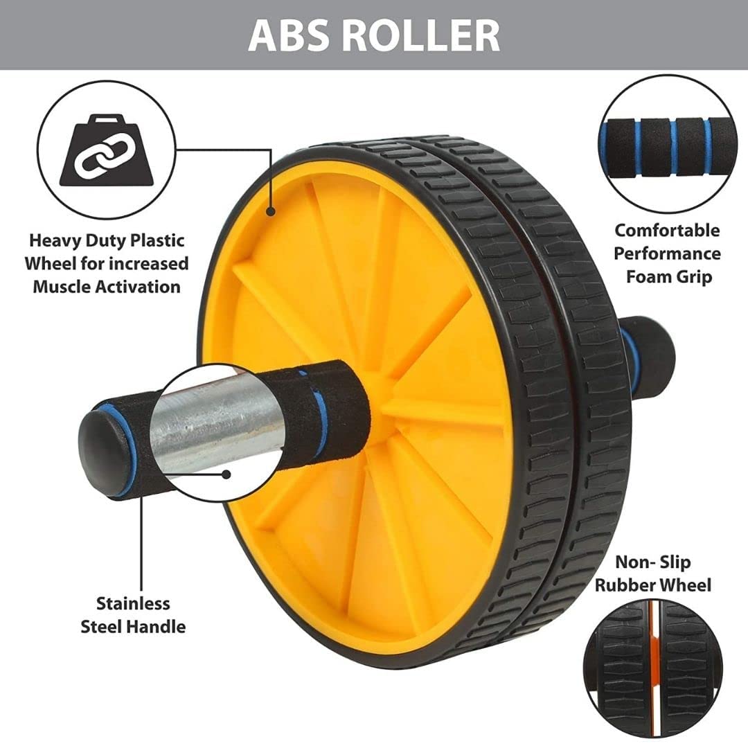 Premium Ab Roller Wheel for Men & Women – Core Workout Equipment with Knee Pad – Abdominal Exercise Roller for Home Gym (Yellow & Black)