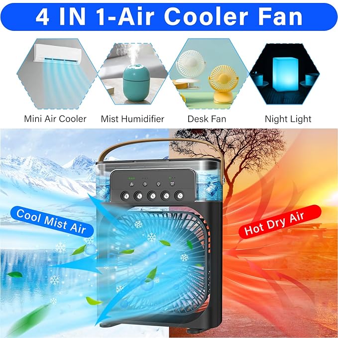 Portable Air Cooler Fan for Home, Office & Kitchen | USB Mini Air Conditioner with 3 Spray Modes | Personal Cooling Fan for Summer