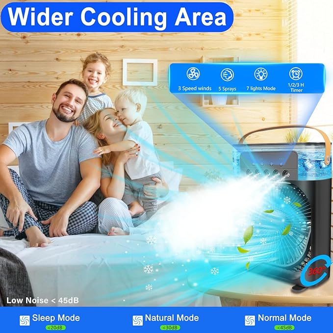 Portable Air Cooler Fan for Home, Office & Kitchen | USB Mini Air Conditioner with 3 Spray Modes | Personal Cooling Fan for Summer