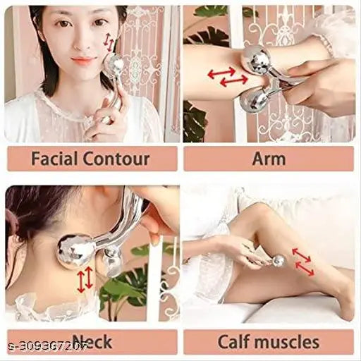 3D Roller Massager – Stainless Steel Muscle & Back Massage Tool for Deep Tissue Relief (Silver)