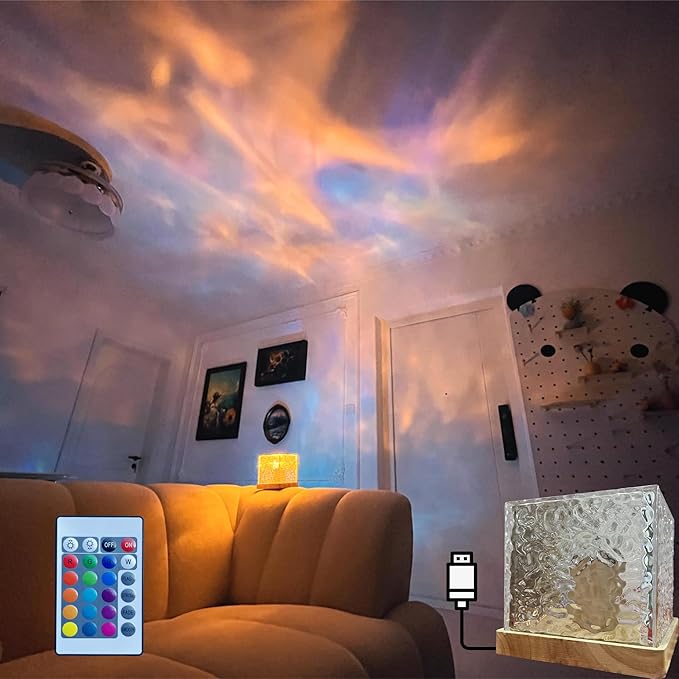 Aurora Wave Light Cube Lamp | Crystal LED Night Light for Kids & Room Decor | Romantic Glow Lamp for Bedroom, Desk & Gifts