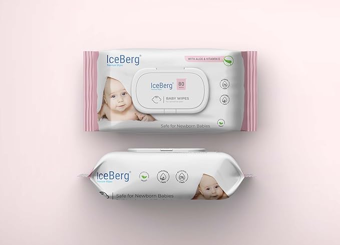 ICEBERG Natural Care Sensitive Baby Wipes, Unscented, Hypoallergenic, 99% Purified Water 80 Wipes in 1 pack (2)