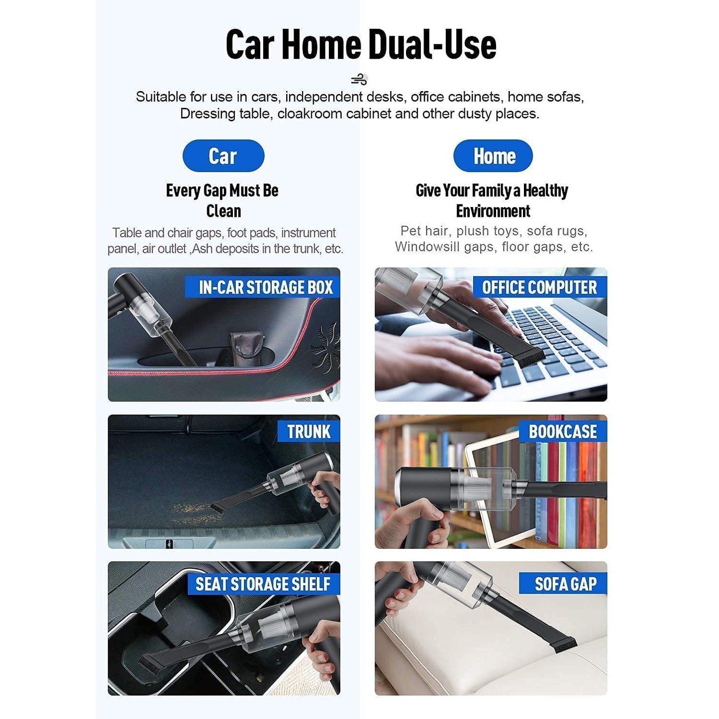 Vacuum Cleaner Dust Collection 2 In 1 Car Vacuum Cleaner 120w High-power -Portable Usb Rechargeable