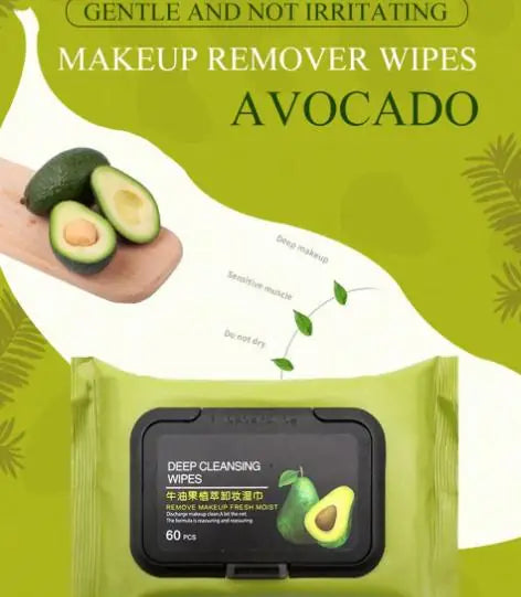 Avocado Makeup Remover Wipes – 60 Hydrating & Gentle Cleansing Pads