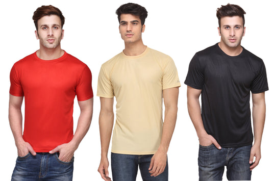 Ketex Men's Dri-Fit Round Neck T-Shirts – Pack of 3 | Polyester Blend, Moisture-Wicking Activewear