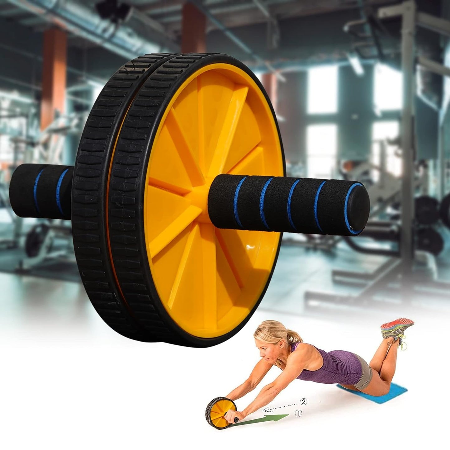Premium Ab Roller Wheel for Men & Women – Core Workout Equipment with Knee Pad – Abdominal Exercise Roller for Home Gym (Yellow & Black)