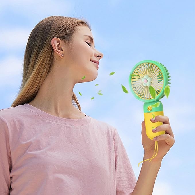 Portable Handheld Fan - Ultra Quiet Mini Flower Fan | USB Rechargeable Personal Fan with Lanyard for Travel, Outdoor, and Commute