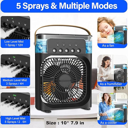 Portable Air Cooler Fan for Home, Office & Kitchen | USB Mini Air Conditioner with 3 Spray Modes | Personal Cooling Fan for Summer