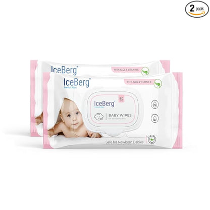 ICEBERG Natural Care Sensitive Baby Wipes, Unscented, Hypoallergenic, 99% Purified Water 80 Wipes in 1 pack (2)