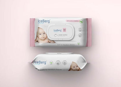 ICEBERG Natural Care Sensitive Baby Wipes, Unscented, Hypoallergenic, 99% Purified Water 80 Wipes in 1 pack (2)
